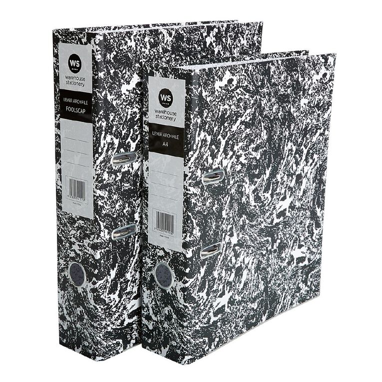 WS Lever Arch File Foolscap Mottle Black Black/White, , hi-res