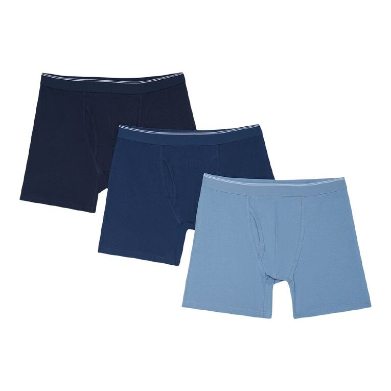 H&H Men's Mid Leg Trunks 3 Pack, Blue/Navy, hi-res