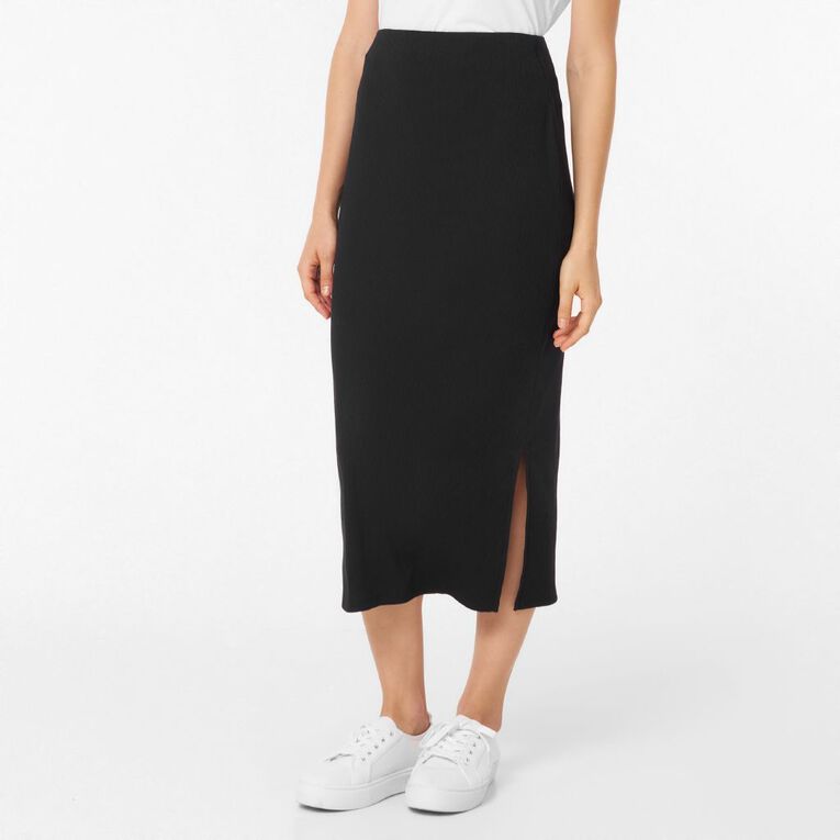 H&H Women's Rib Midi Skirt, Black, hi-res