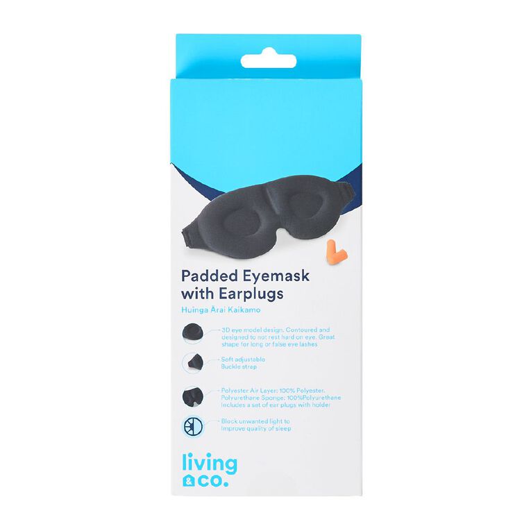 Living & Co Padded Eyemask with Earplugs Black, , hi-res