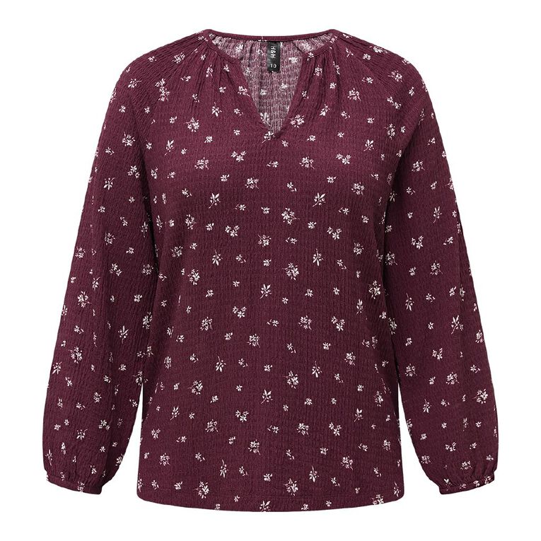 H&H Women's V Neck Gathered Top, Red Dark, hi-res