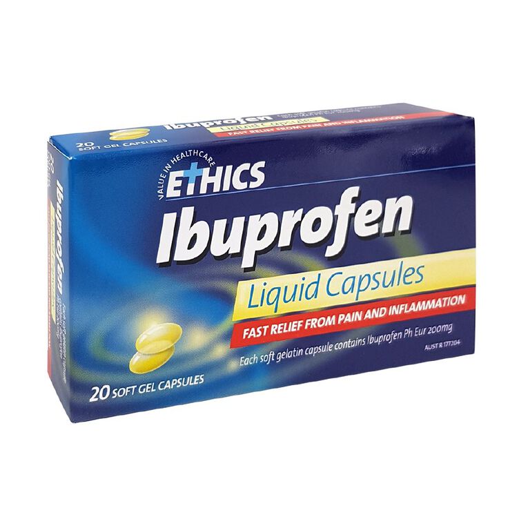 Ethics Ibuprofen 200Mg Liquid Caps 20'S The Warehouse