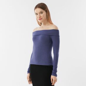 H&H Women's Long Sleeve Rib Bardot