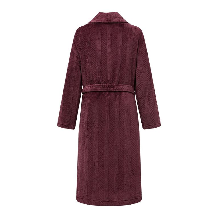 H&H Women's Coral Fleece Jacquard Robe, Red Mid, hi-res