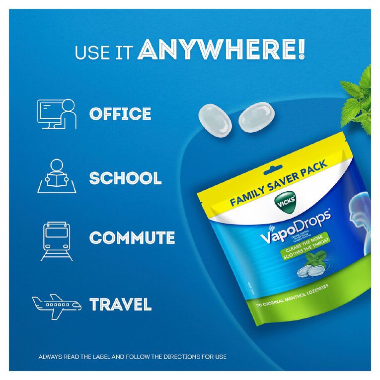 Vicks VapoDrops Original Menthol Lozenges, , hi-res