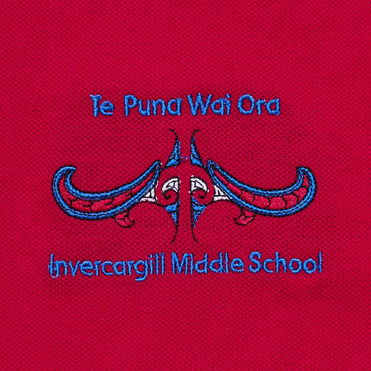 Schooltex Invercargill Middle School Short Sleeve Polo with Embroidery, Red Mid, hi-res