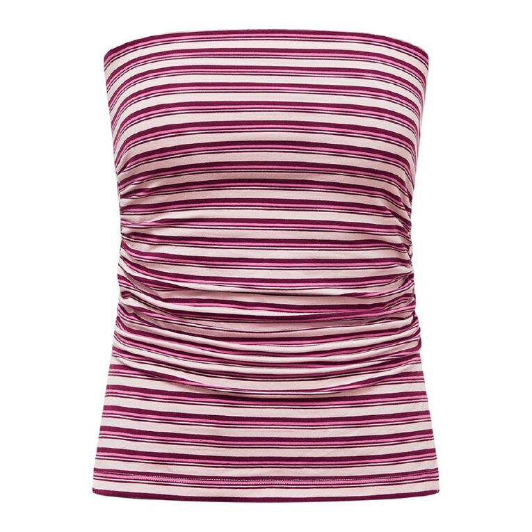 Garage Women's Contour Print Ruched Bandeau, Pink Mid, hi-res