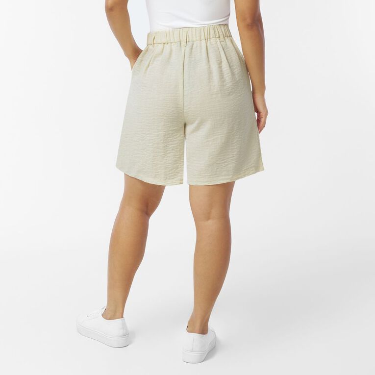 H&H Women's Mid Thigh Pleat Front Shorts, Cream, hi-res