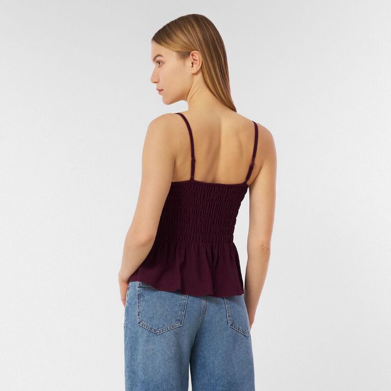 H&H Women's Shirred Peplum Cami, Purple Dark, hi-res