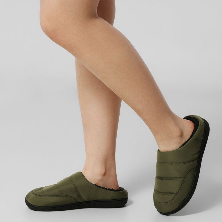 H&H Women's Quilted Slipper Scuffs, Khaki, hi-res