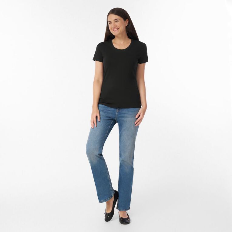 H&H Women's Short Sleeve Stretch Scoop Neck Tee, Black, hi-res