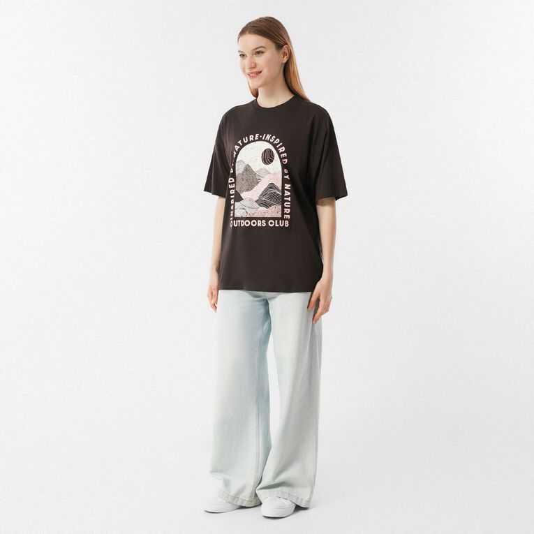 H&H Women's Short Sleeve Boyfriend Graphic Tee, Brown Dark NATURE, hi-res