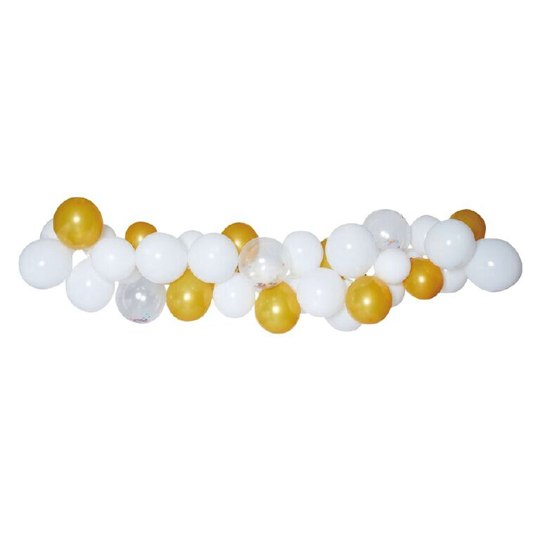 Party Inc Balloon Garland White & Gold Confetti 30cm, , hi-res