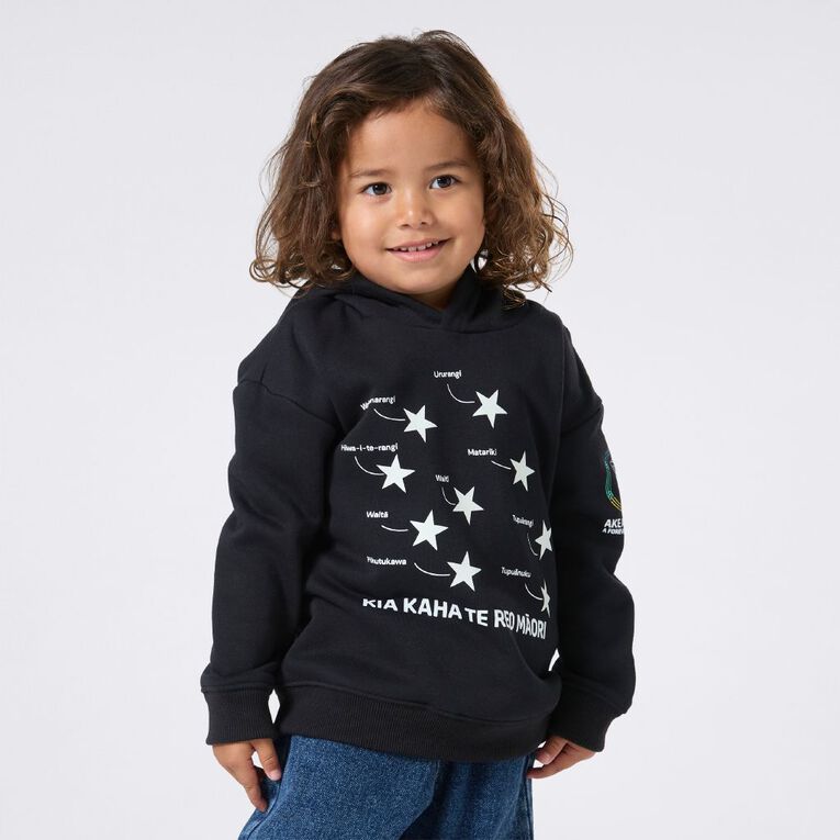 MLC Kids' Matariki Glow In The Dark Hoodie, Black, hi-res