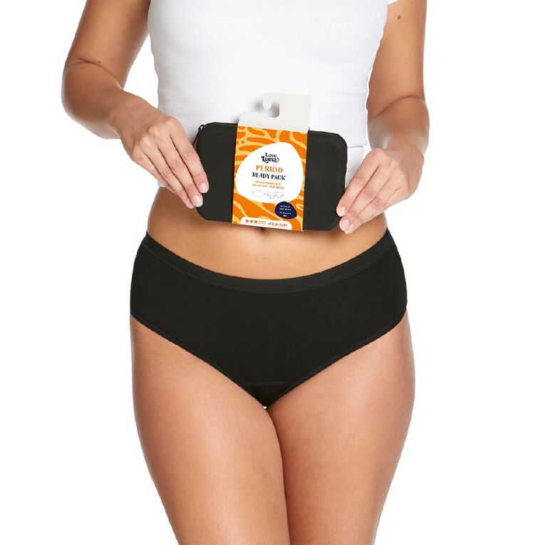 Love Luna Women's Period Midi Briefs Kit 2 Pack, Black, hi-res