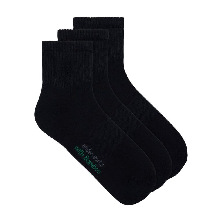 Underworks Men's Bamboo Sport Quarter Crew Socks 3 Pack, Black, hi-res