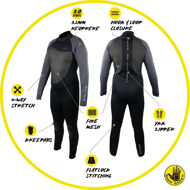 Body Glove Mens Full Wetsuit Black/Grey XL, Black/Grey, hi-res