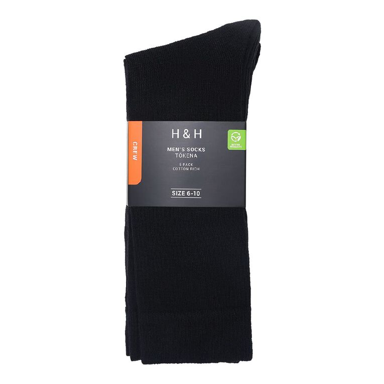 H&H Men's Plain Crew Socks 5 Pack, Black, hi-res