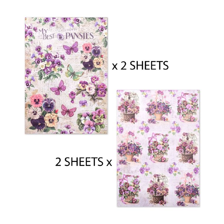 Decoupage Paper A4 2Desx2 4Sheets With Assorted Colours, , hi-res