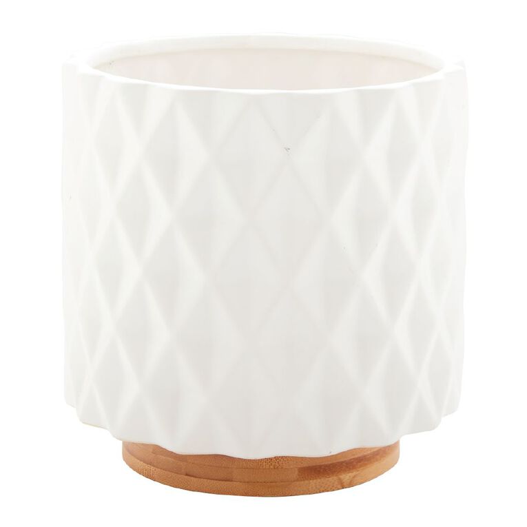 Kiwi Garden Wood Base Pot White 18cm, , hi-res