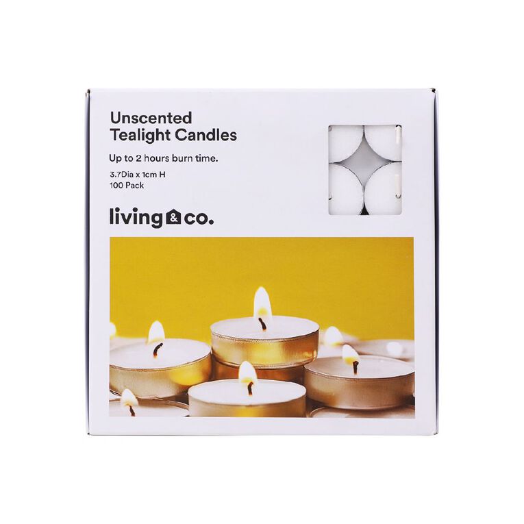 Living & Co Unscented Tealight Candles 100 Pack White, , hi-res
