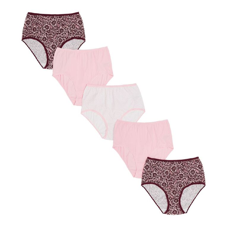 H&H Women's Cotton Full Briefs 5 Pack, Burgundy, hi-res