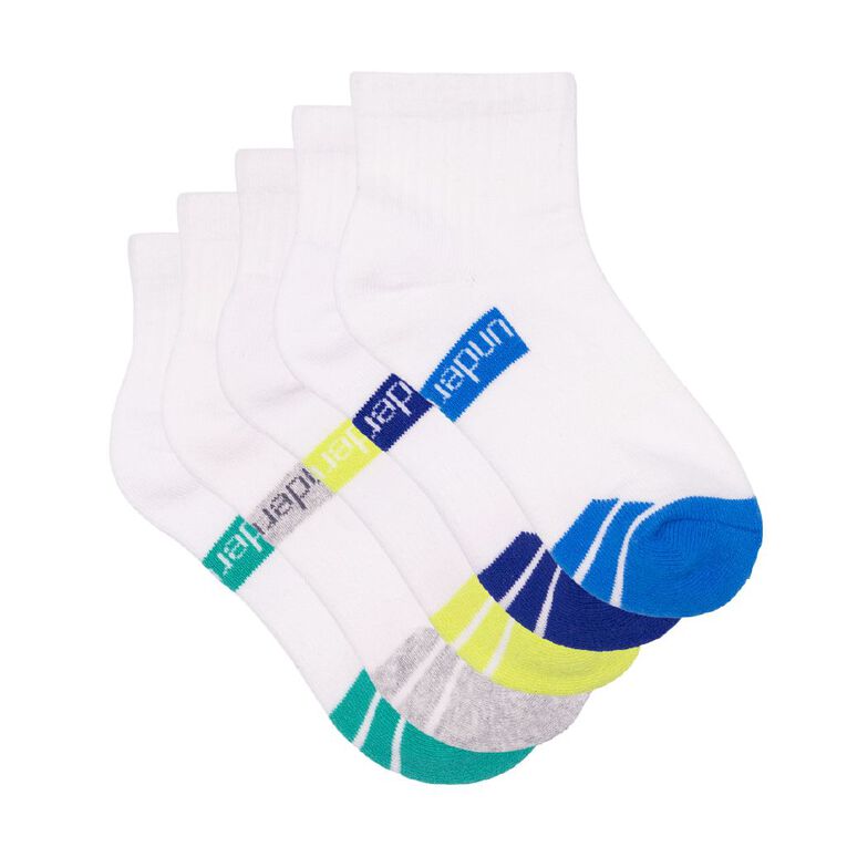 Underworks Kids' Quarter Crew Sport Socks 5 Pack, BWhite1, hi-res