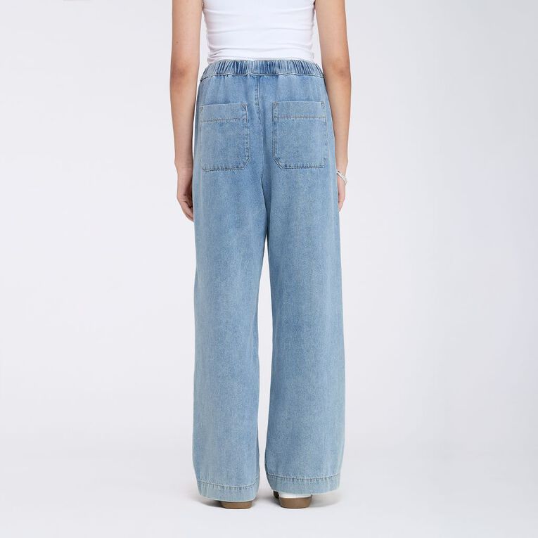 H&H Women's Wide Leg Pull On Jeans, Denim Light, hi-res