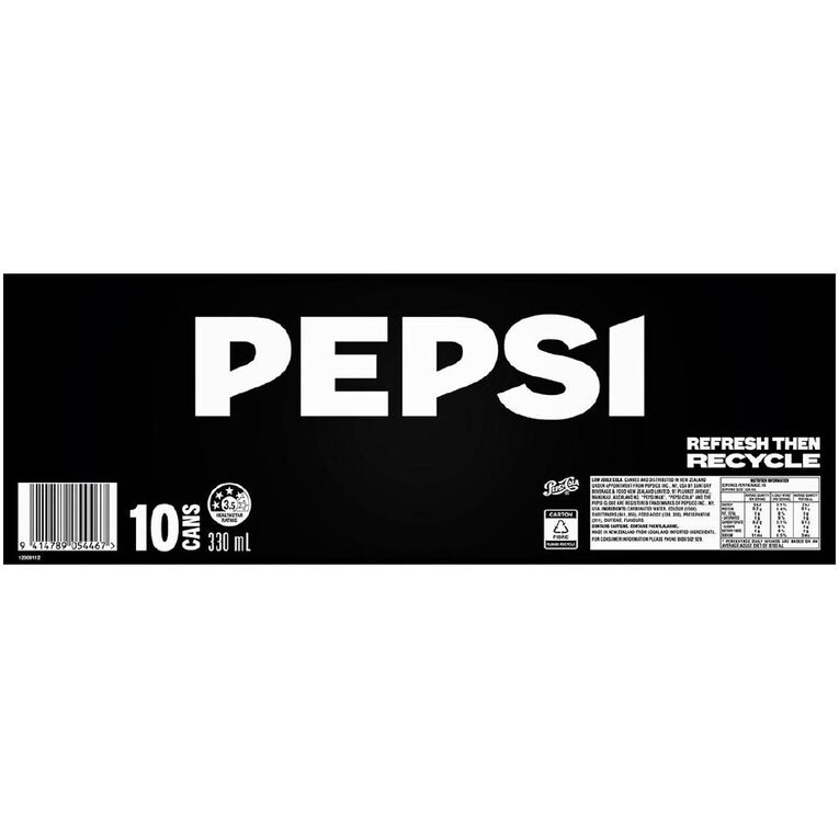 Pepsi Max Soft Drink 330ml Black 10 Pack, , hi-res