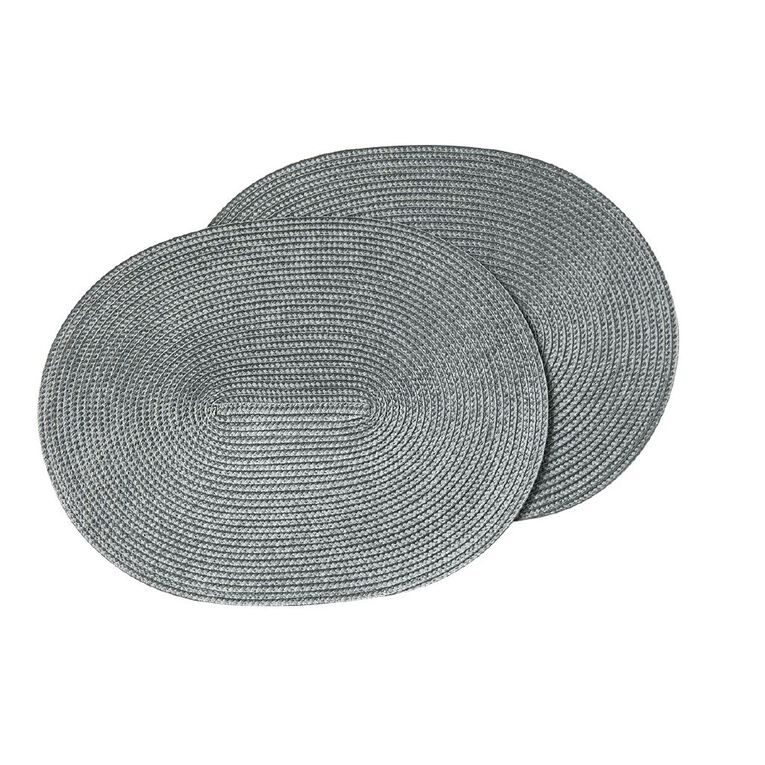Living & Co Woven Placemat Oval Sand Charcoal/Grey, , hi-res