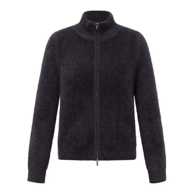 H&H Women's Zip Front Funnel Neck Knit, Black, hi-res