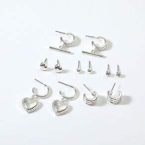 H&H TBar Hoop Earrings 6 Pairs Silver