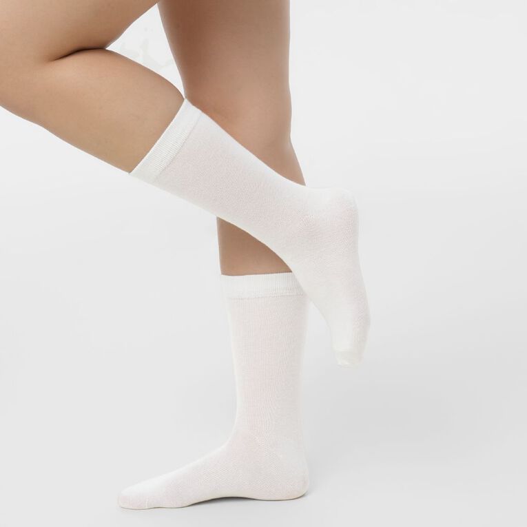 H&H Women's Plain Crew Socks 5 Pack, White, hi-res