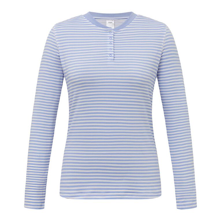 H&H Women's Comfy Henley Pyjama Top, Blue Light, hi-res