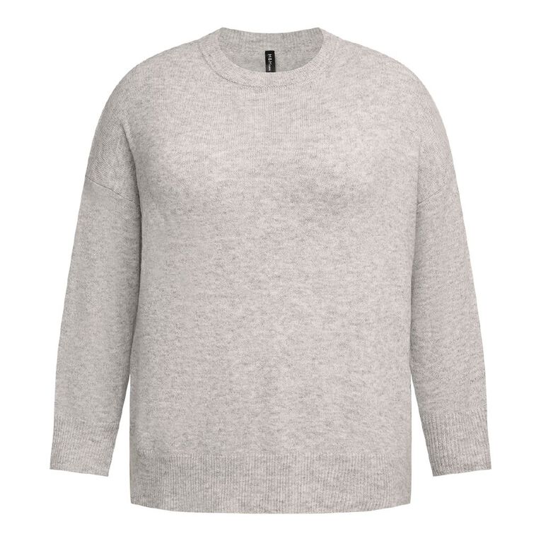 H&H Curve Women's Fluffy Crew Neck Cardi, Grey Marle, hi-res