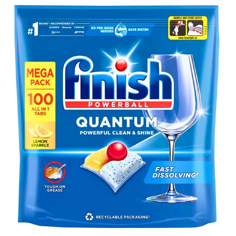 Finish Quantum All In One Dishwasher Tablets Lemon Sparkle 100 Pack, , hi-res