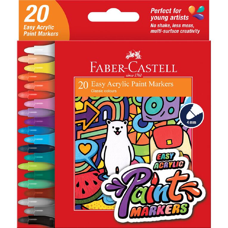 Faber-Castell Easy Acrylic Paint Marker Multi-Coloured 20 Pack, , hi-res