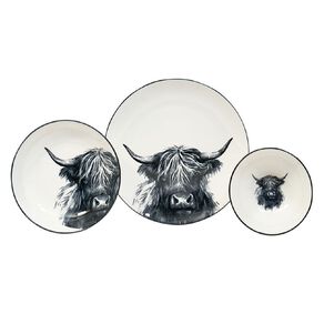Living & Co Highland Cow 12 Piece Dinner Set White/Black