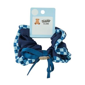 Teddy Island Satin Scrunchie Navy Blue Stripe
