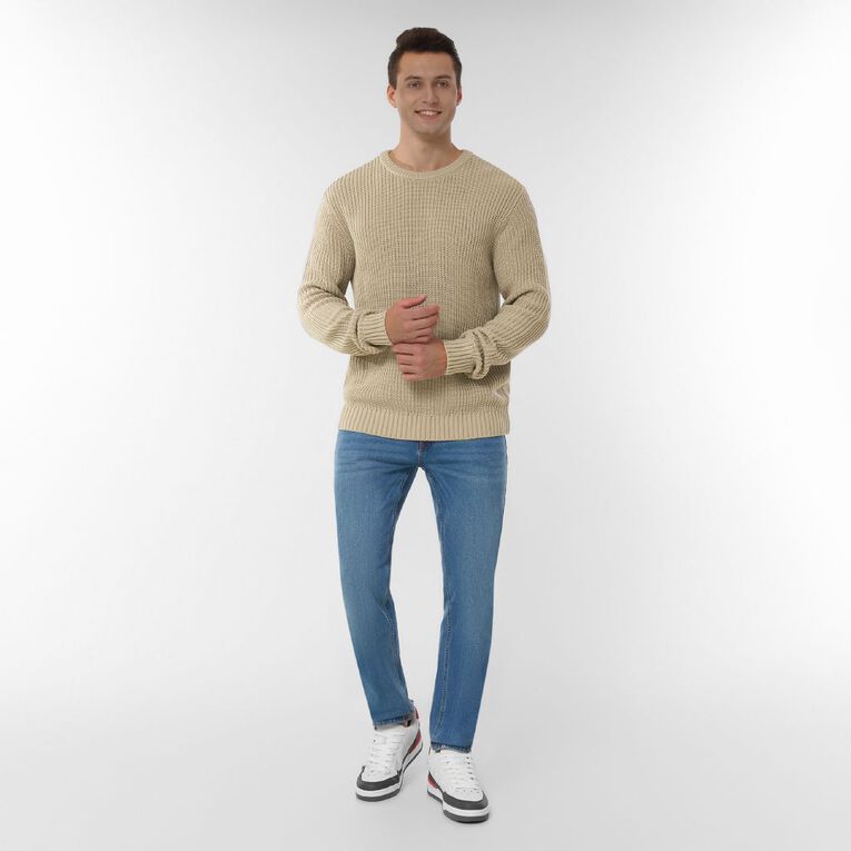 H&H Men's Crewneck Fisherman Rib Pullover, Beige, hi-res