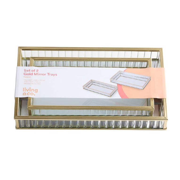 Living & Co Set of 2 Mirror Trays Gold, , hi-res