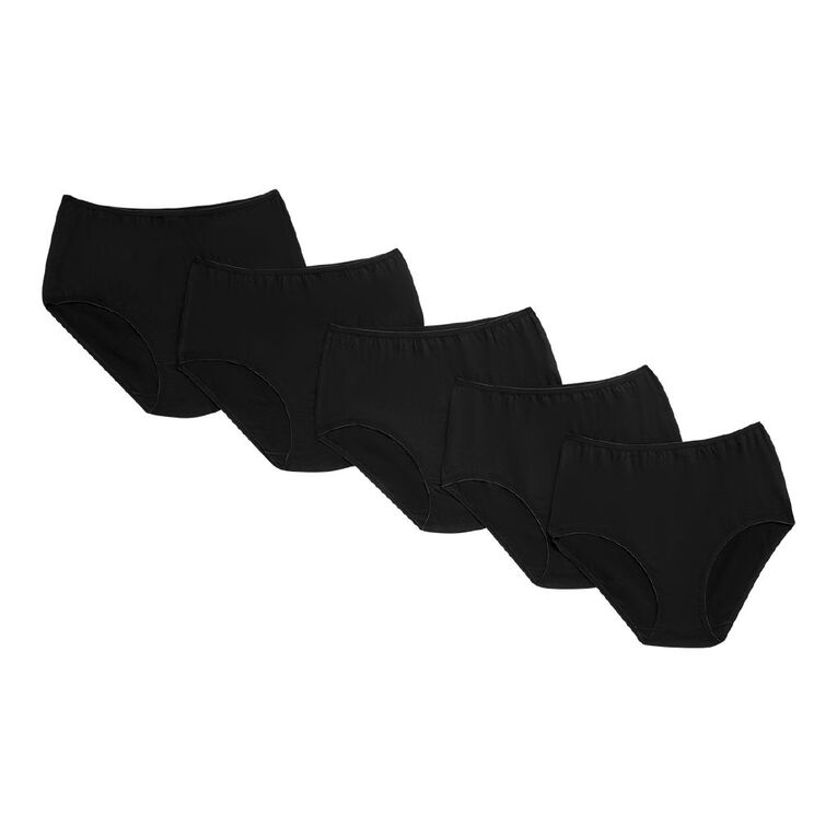 H&H Women's Cotton Full Briefs 5 Pack, Black, hi-res