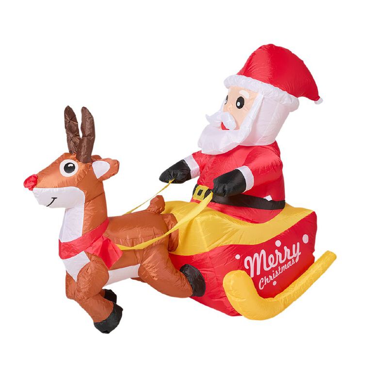 Wonderland Inflatable Santa with Reindeer Christmas Decoration 150cm, , hi-res