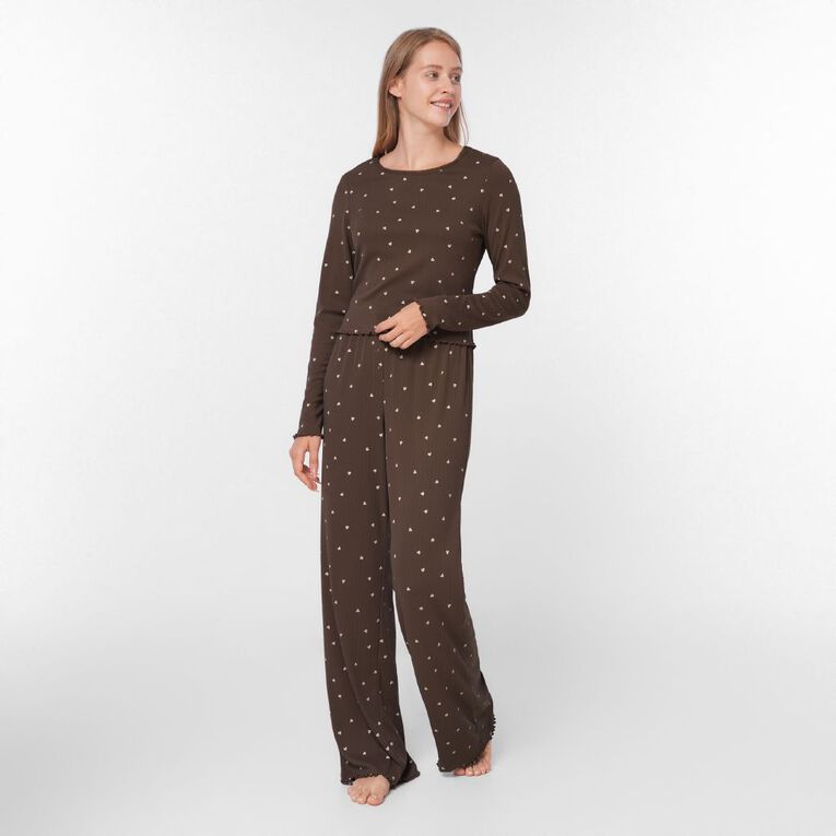 H&H Women's Pointelle Pyjama Pants, Brown Mid, hi-res