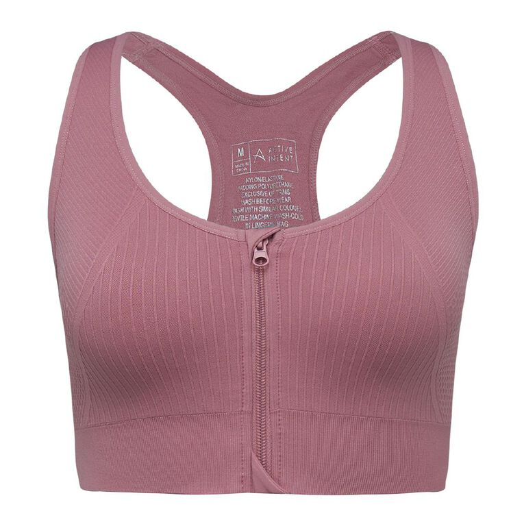 Active Intent Women's Zip Front Wirefree Sports Bra, Pink Mid S25 Lilas, hi-res