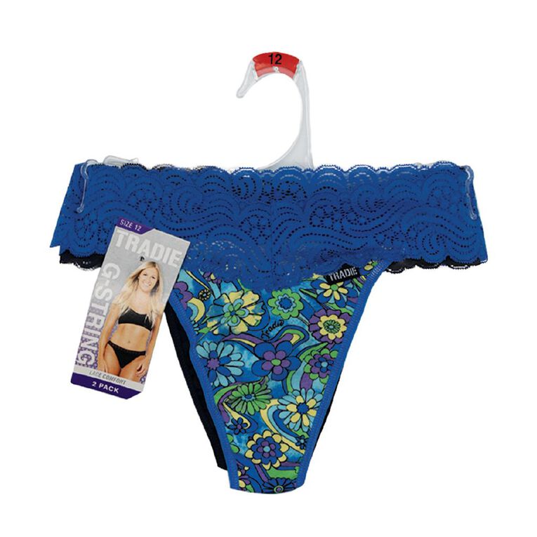 Tradie Women's Lace Waist G-String 2 Pack, Blue Mid, hi-res