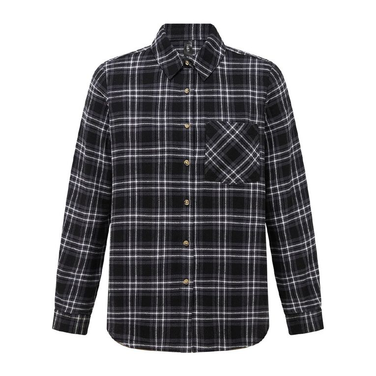 H&H Women's Long Sleeve Flannel Check Shirt, Black/Grey, hi-res