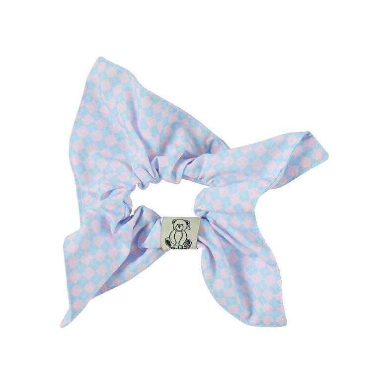 Teddy Island Bow Scrunchie Pink & Blue Stripe, , hi-res