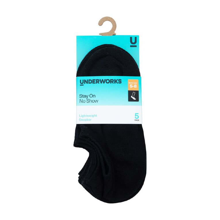 Underworks Women's No Show Sneaker Socks 5 Pack, Black, hi-res