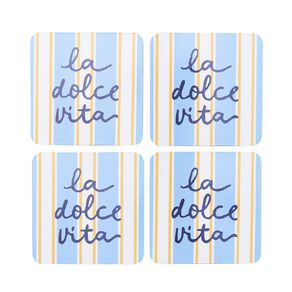 Living & Co Dolce Summer Lemon Square Coaster Blue/White 4 Pack